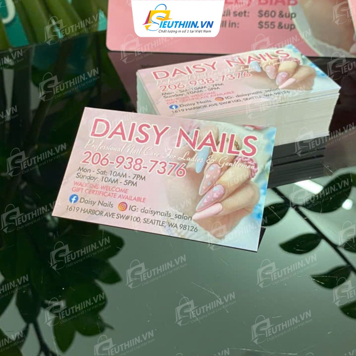 Name card màu hồng cho tiệm nails