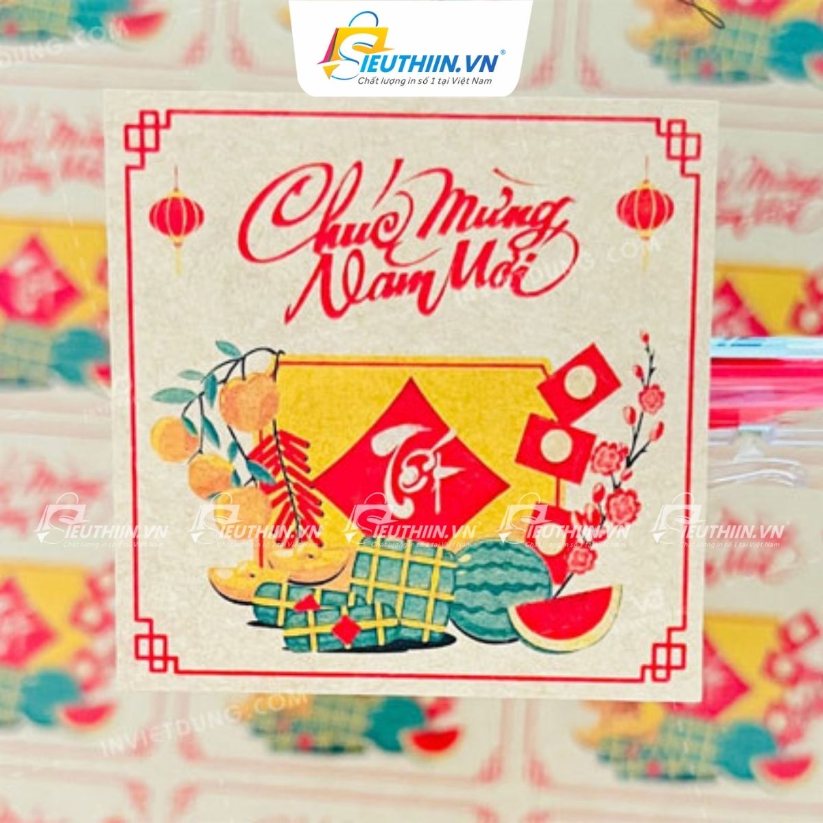 Tem chúc mừng năm mới dãn hũ đựng mứt