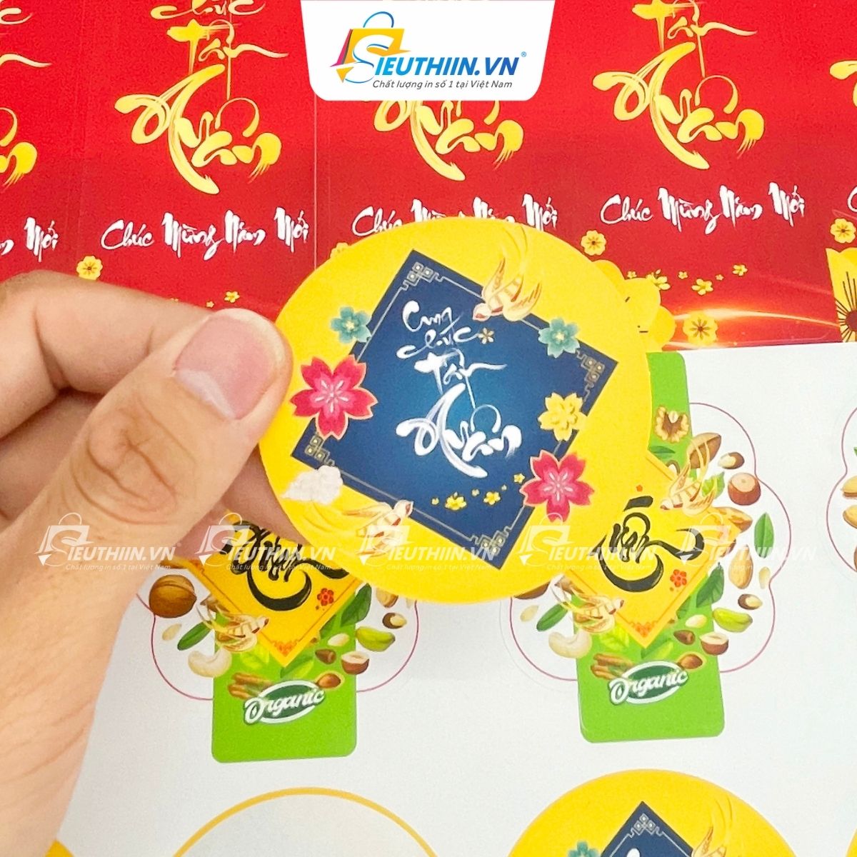 Tem dán bao bì mứt tết đẹp