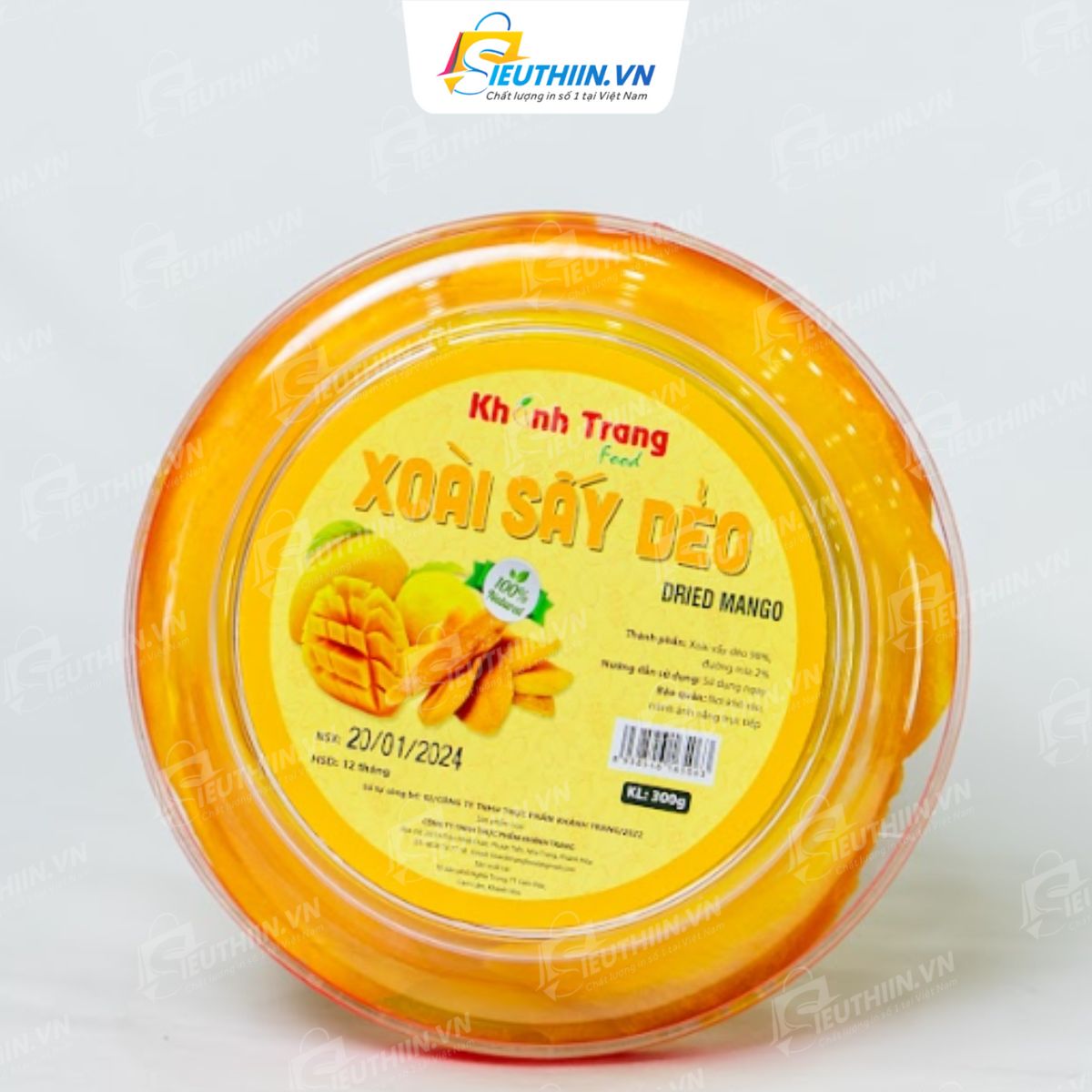 Mẫu tem trái cây sấy - Tem xoài sấy hình tròn