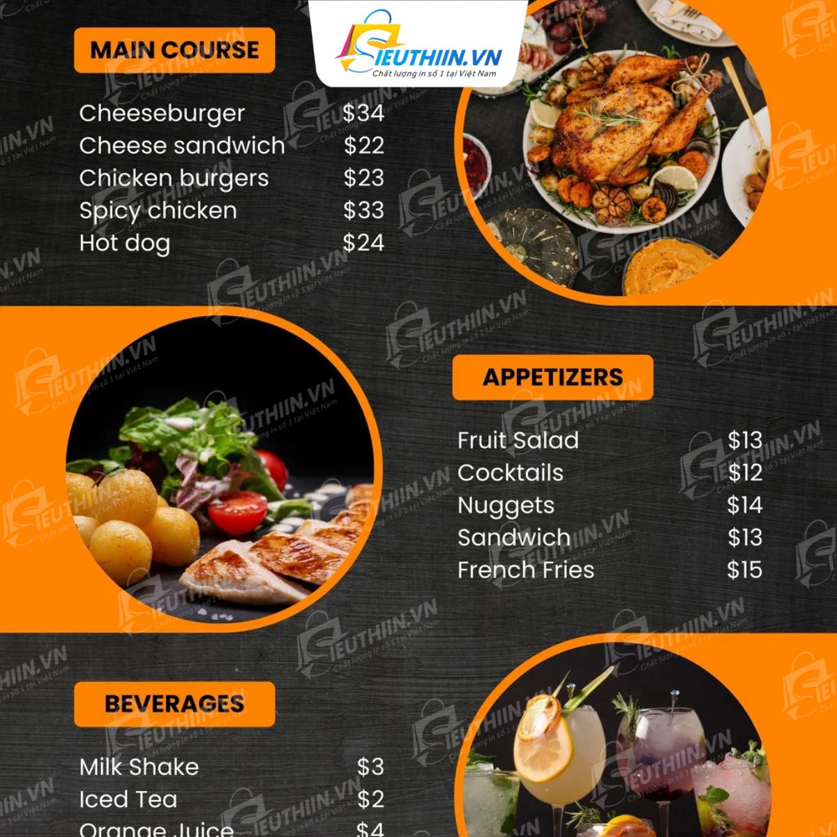 Menu chi tiết cho quán Âu