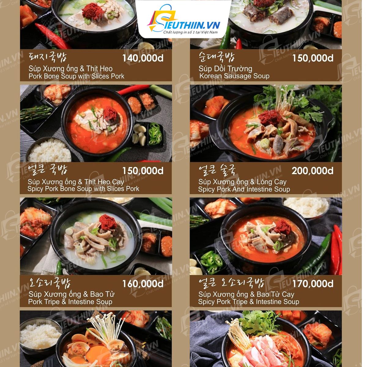 Menu nhà hàng Hàn Quốc ấn tượng