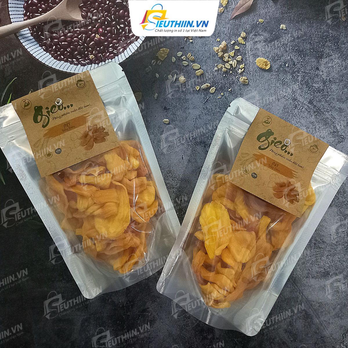 Tem Kraft dán đầu túi mít sấy