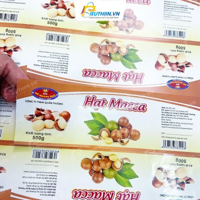 Tem nhãn hạt mắc ca ấn tượng