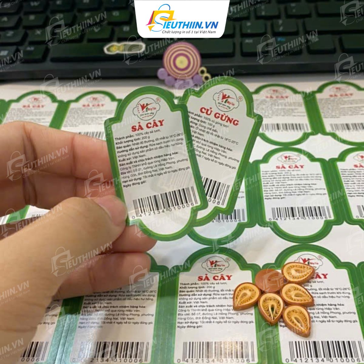 Tem dán bao bì đựng sả cây